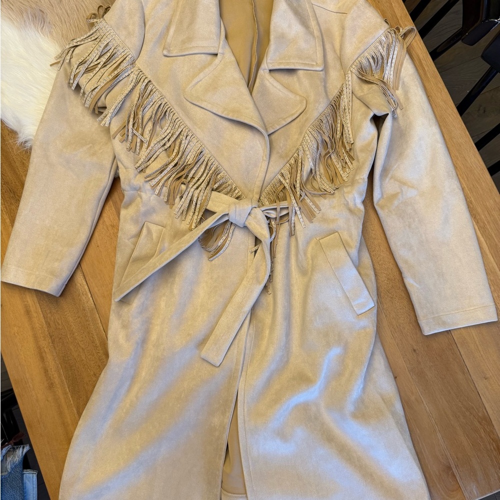 Alice Blue Fringed Cream Trench Coat